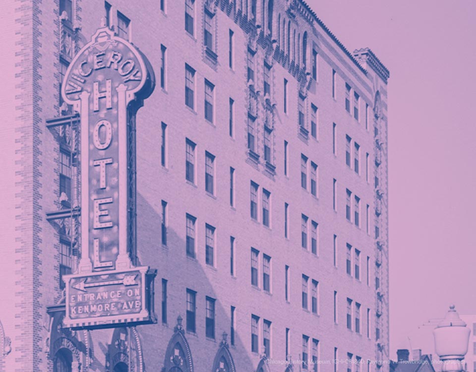 Purple Monotoned Historic Photo of the Viceroy Hotel in Chicago